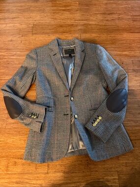 J. Crew Hackinh Gray Glen Plaid Blazer with Elbow Patches
